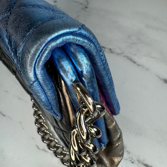 Chanel Metallic Shoulder Bag CC Matelasse Quilted Leather Pink/Blue/Black/Silver - Picture 9 of 16